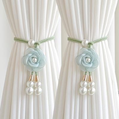 2Pcs Adjustable Pearl Flower Curtain Tieback Floral Colorful Curtains Tie Rope Punch-free Curtain Fixer Clip Home Decoration