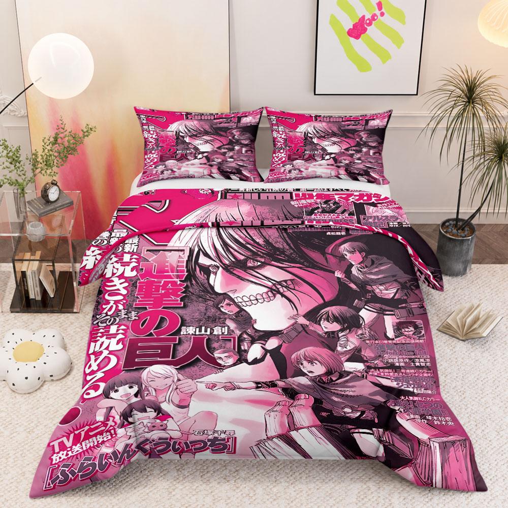 Classic Attack on Titan Manga Cover Multicolor Bedding Set, Chic Duvet Cover Set for Modern Bedroom, Fluffy Duvet Cover for Cozy Nights