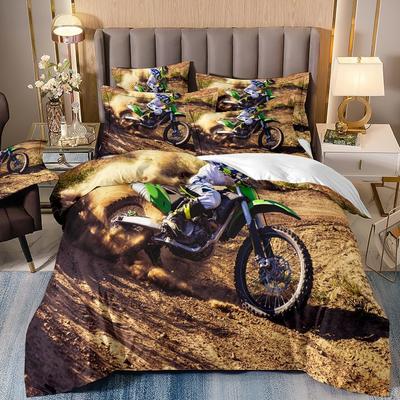 Single Duvet Cover Set for Kids Boys Teen Motorcycle 3D Off-road Printed Bedding Set Duvet Cover, Luxurious Bedroom Decoration