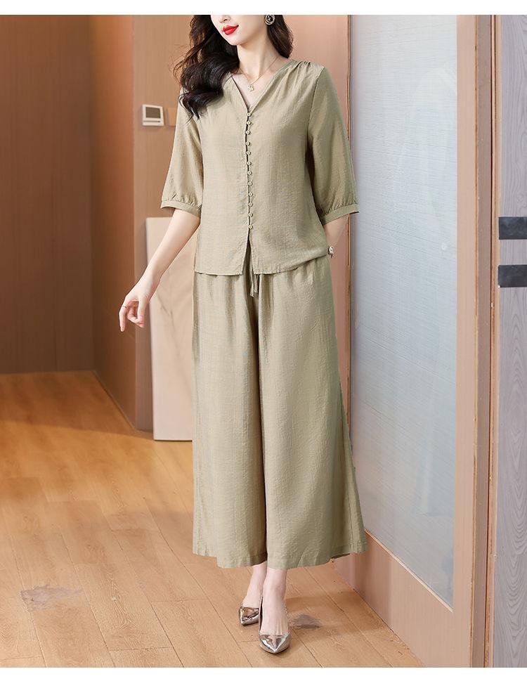 2025 Women's Retro Fashion Casual Two-Piece Set: Top & Wide-Leg Pants