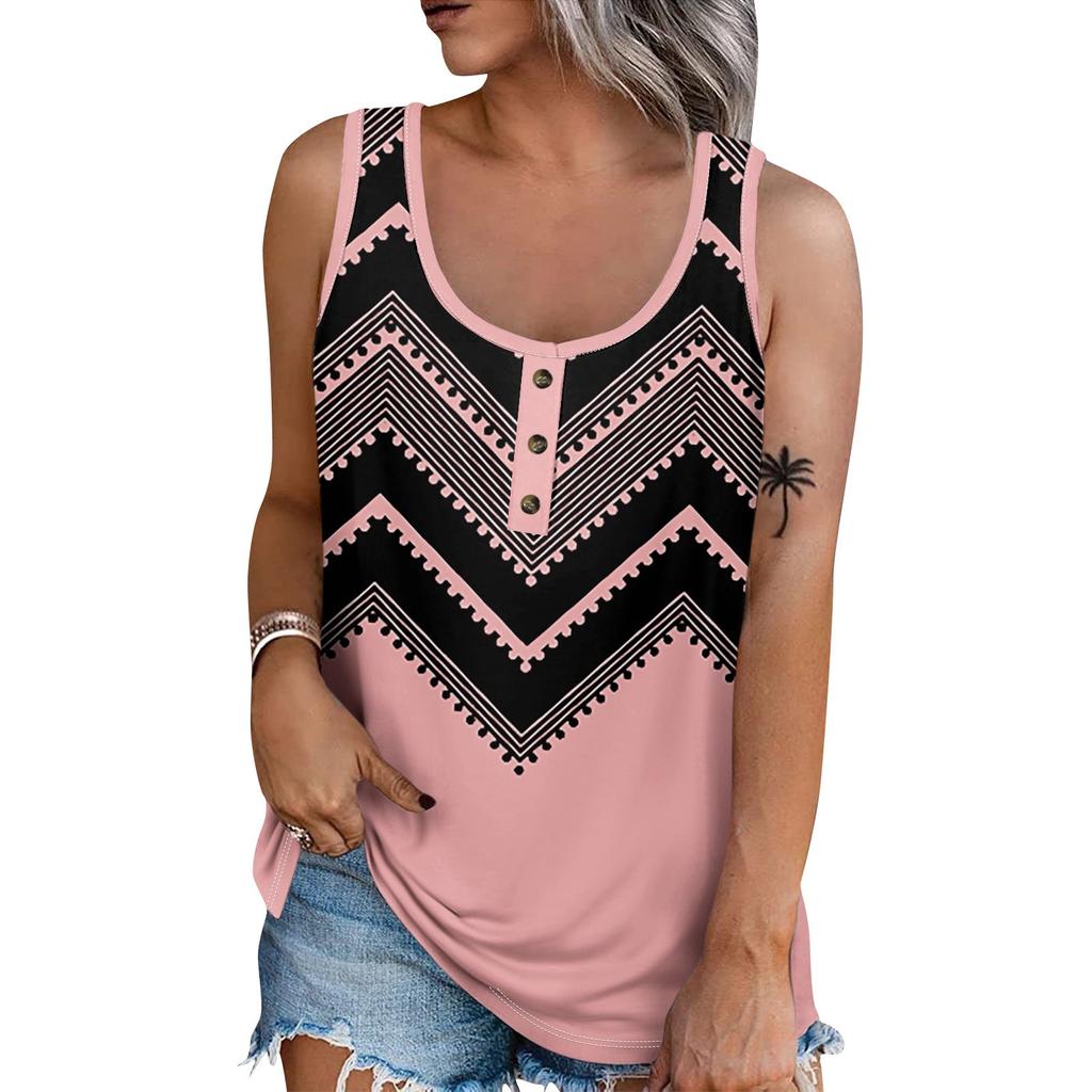 Femei Vară Fără mâneci Casual Imprimat O Gât Tricou Top Bluză