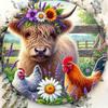 Vintage Highland Cow And Chicken Metal Wall Sign Decor Waterproof Rustproof Farmhouse Art Tin Plaque Home Garden Indoor Outdoor Decoration