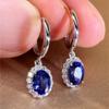 Oval Blue/Red Cubic Zirconia Dangle Earrings for Women Luxury Silver Color Wedding Accessories Elegant Lady Trend Jewelry