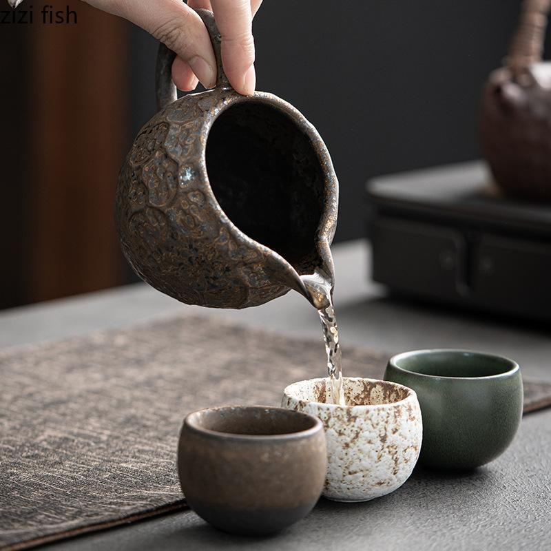 Japanese Style Rust Glazed Ceramic Teapot Retro Side Handle Fair Cup Pouring Tea Cups Kung Fu Tea Set Household Tea Infuser