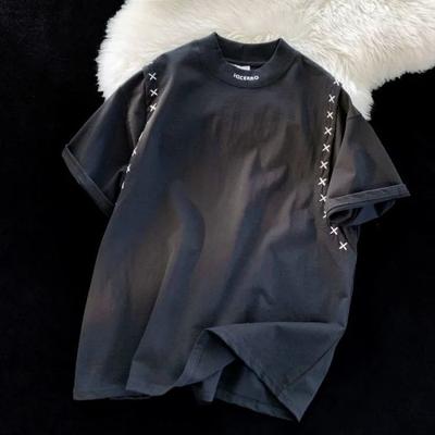 Men's Summer Design Loose-Fit Short-Sleeve T-Shirt with Round Neck and Simple Embroidery