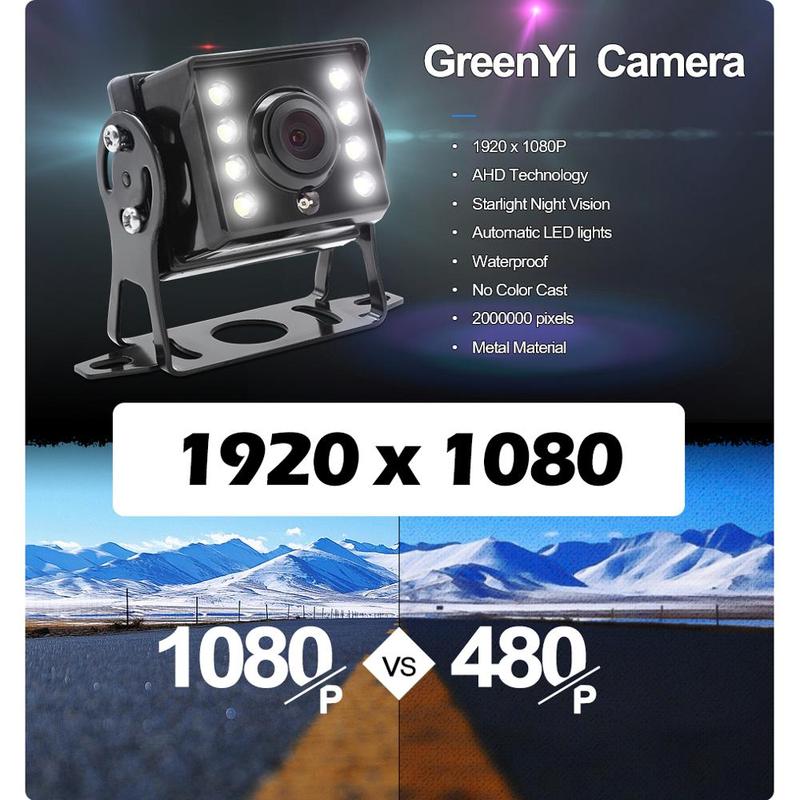 GreenYi AHD Recording DVR 7 Inch Car Monitor with 1920*1080P Vehicle Rear View Camera for Truck Bus Support SD Card