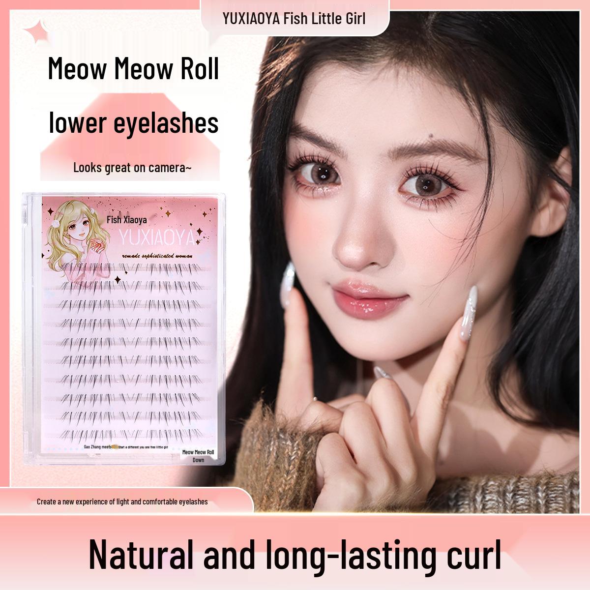 Yu Xia Ya Manga Cat Style False Eyelashes - Natural Curl Lower Lashes, Large Capacity, Pure Desire Little Devil Eyelash Book.