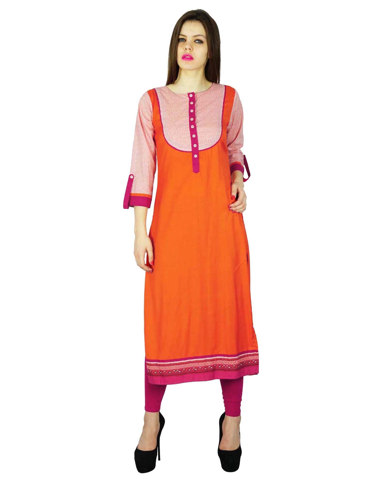 

Phagun Indian Kurta Women Ethnic Designer Cotton Rayon Kurti Top Tunic Dress 8 помаранчевий