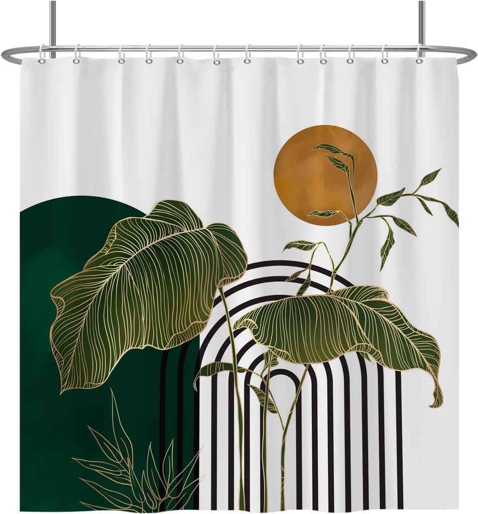 Black Grey Plant Leaves Shower Curtain Medieval Modern Abstract Bathroom Decorative Shower Curtain With Hooks 180X180Cm