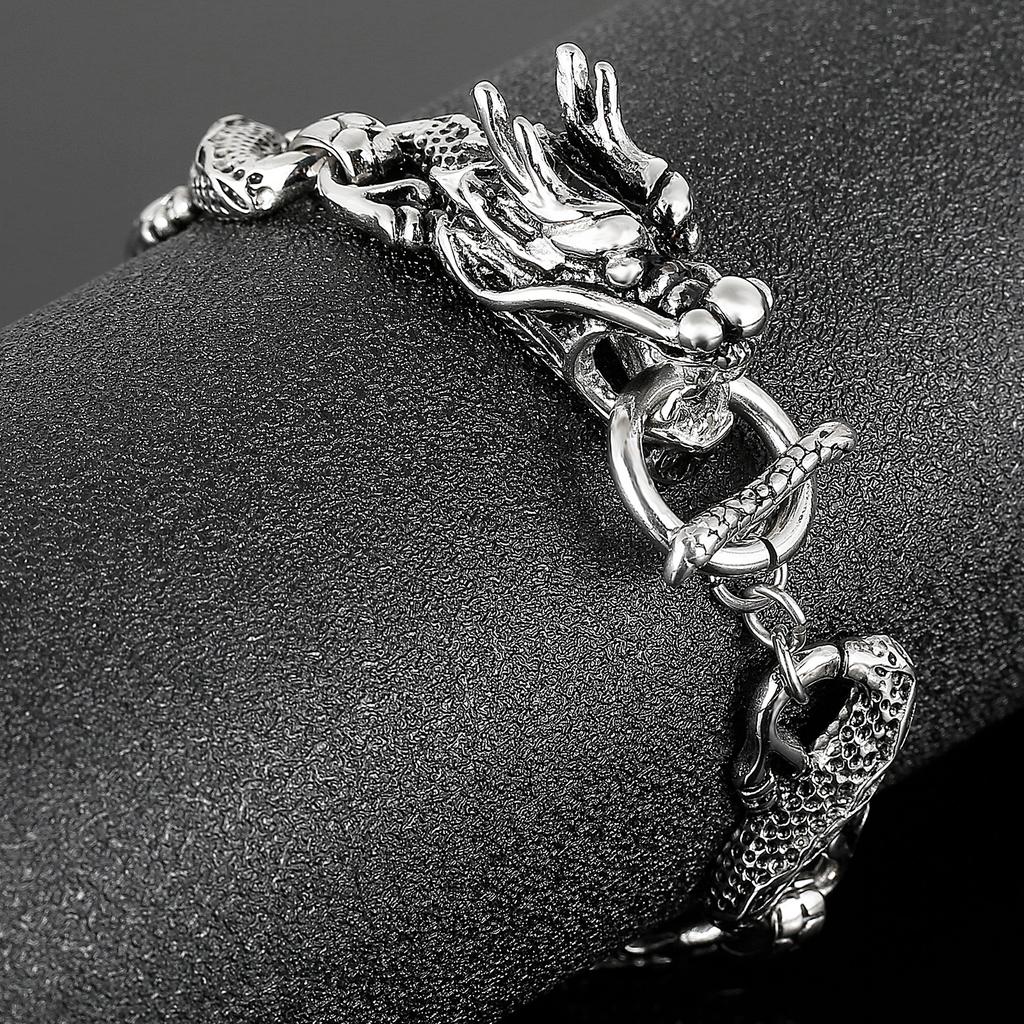 Kalen Dragon Bracelet Vintage Men's Carved Textured Bracelet Stainless Steel Jewelry Holiday Gift
