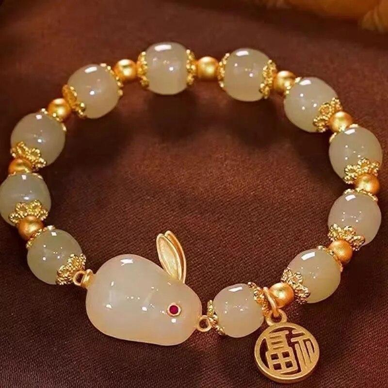 

1pc Huan Beauty Jade Rabbit Bracelet Girl Rich Rabbit Small Rabbit Niche Design High Appearance Level Bracelet Gift 17cm зелений