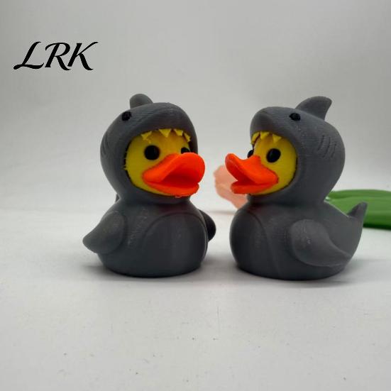 Cute Shark And Duck Display 3D Printed Figurine, Yellow Cool Small Animal Souvenir Headgear Ornaments, Mini Desktop Playable Decor for Home Office Pet