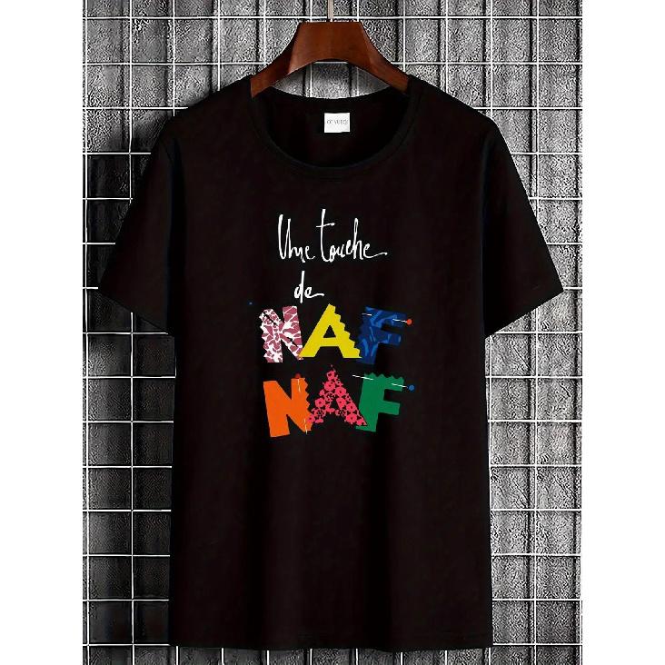 Футболка с графическим принтом Naf Naf Vintage 1990-х - Плотная футболка в стиле ретро 90-х, 100% хлопок, с ярким геометрическим принтом и надписью Naf Naf S чёрный