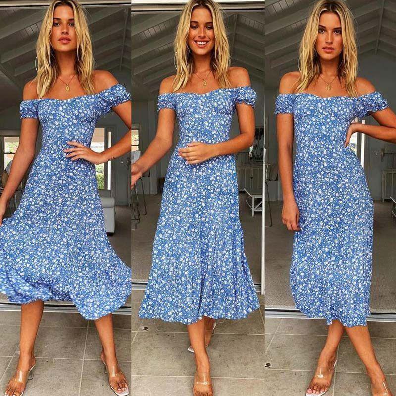 Vibrant Women's Boho Floral Off Shoulder Long Dress Perfect For Summer Beach Days