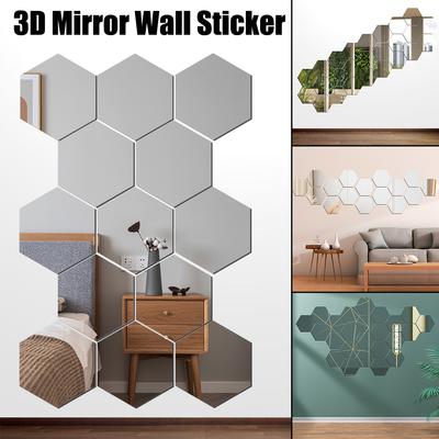 24 Stück Spiegel-Dekor-Aufkleber 3D Spiegel-Wandaufkleber DIY Heimdekoration Sechseck-Aufkleber Selbstklebend 100mm Kunst-Wanddekoration