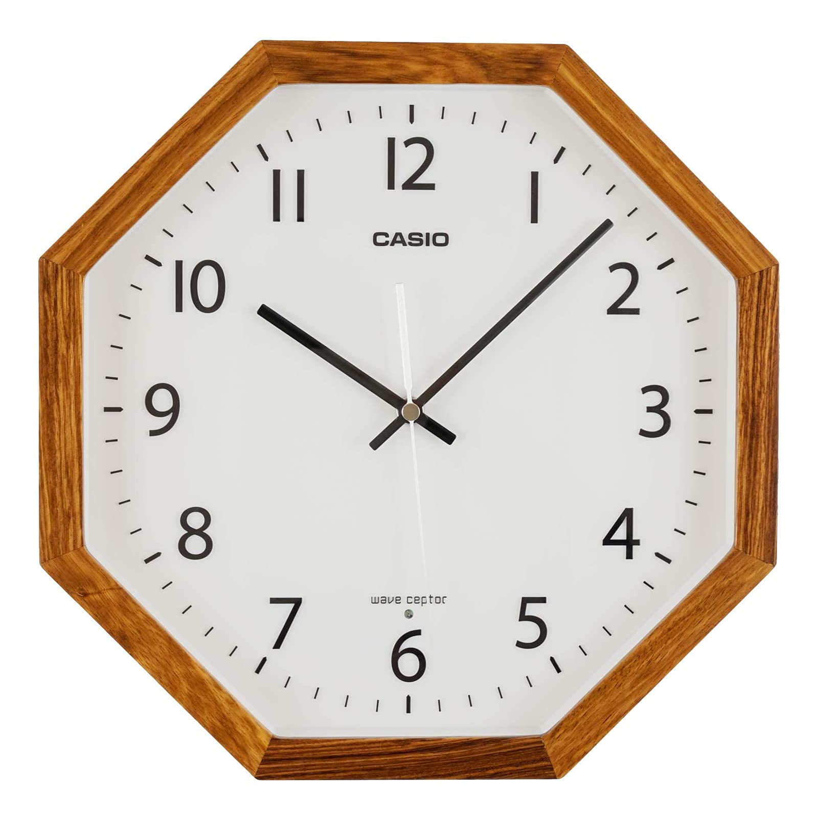 

Настенные часы CASIO Radio Wave Brown Диаметр аналоговые восьмиугольная деревянная рамка секундная стрелка останавливается ночью 30.5 см IQ-1211J-7JF