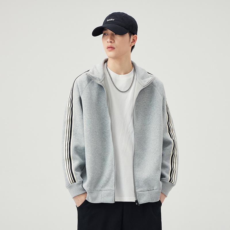 An Yang 2024 Men's Striped Stand Collar Jacket - Trendy Zipper Cardigan Hoodie