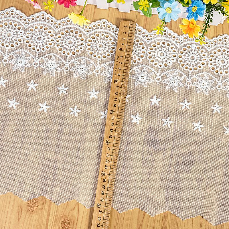 2Meters 29cm Wide Exquisite White Beige Sunflower Hollow Cotton Thread Lace Embroidery Wedding Dress Clothing Home Fabric Decoration Accessories