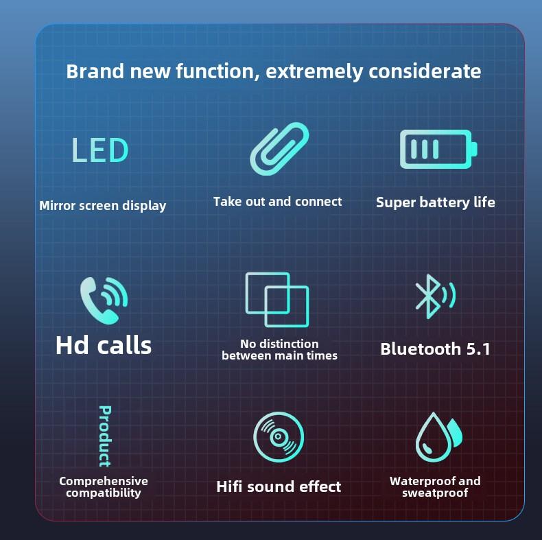 Mirror Wireless Bluetooth Headset 5.1 Mini Binaural Invisible In-ear Ultra Long Standby