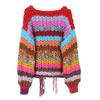 Retro Regenbogen Farbblock Damen Cardigan Pullover - Langärmlig, Dick gestrickt für Herbst/Winter