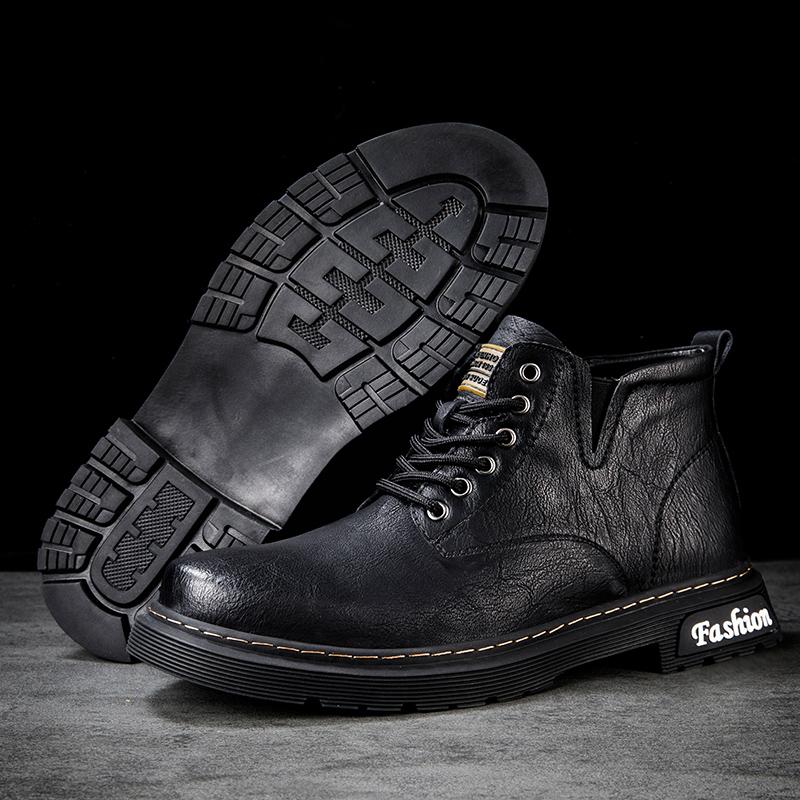 Fashion Winter Boots Genuine Leather Short Boots Plus Velvet High Top Outdoor Sneakers Ankle Boots Men Boots Thick Sole Casual Boots Fur