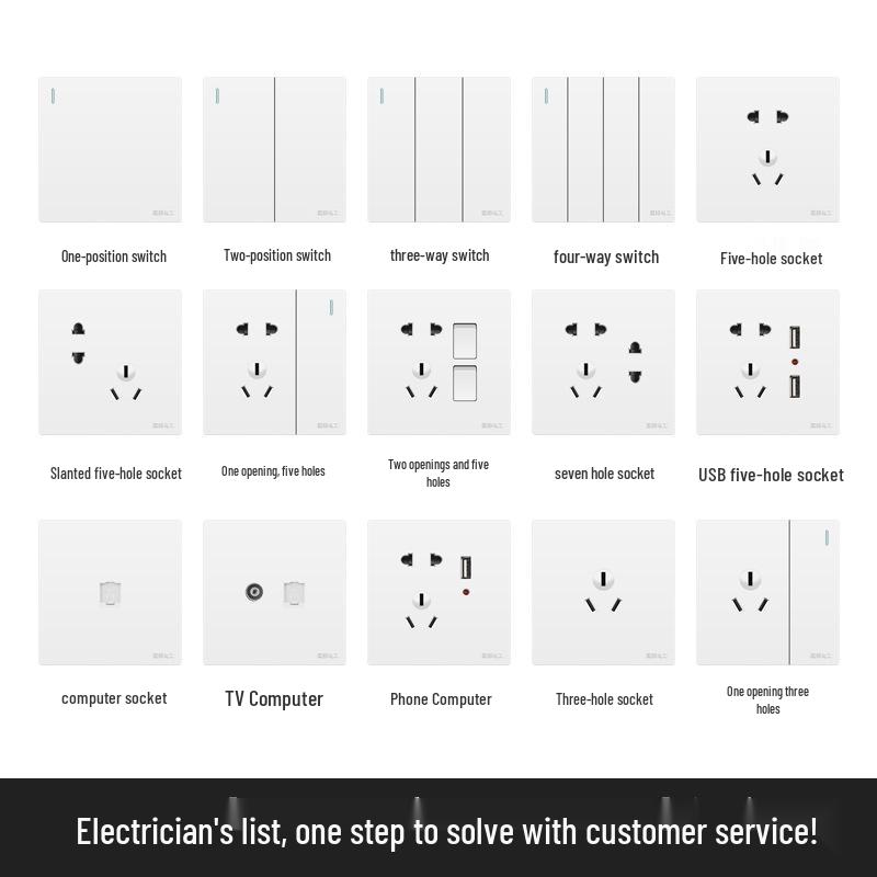 86 Type Concealed Five-Hole Switch Socket: One-Gang Double-Control Wall Panel