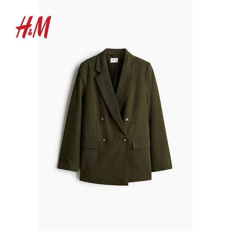 

Женский костюм HM Летний для работы Простой текстурный Двубортный Повседневный Модный костюм 1232584