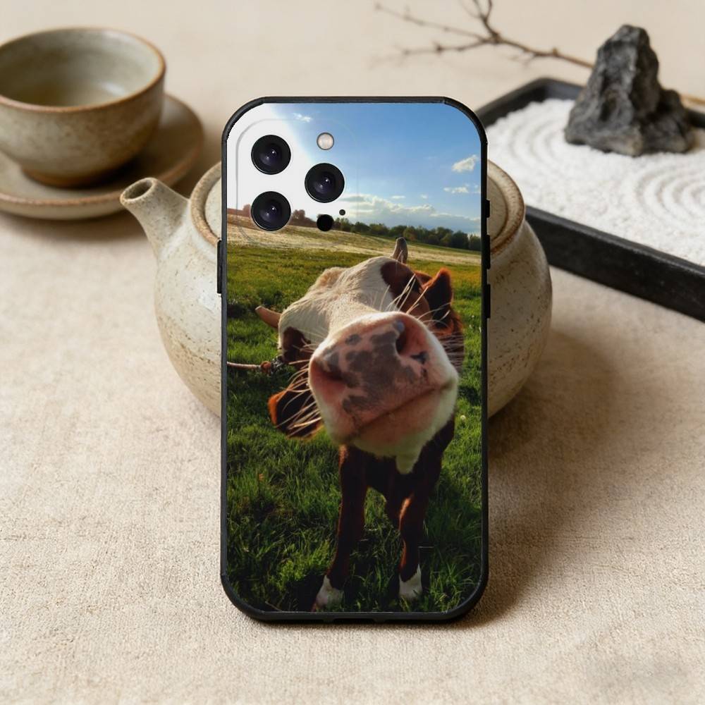Lovely Cute Cow Cows OX Phone Case For iPhone17,16,15,14,13,12 Plus,Max Soft Silicone Black Cover