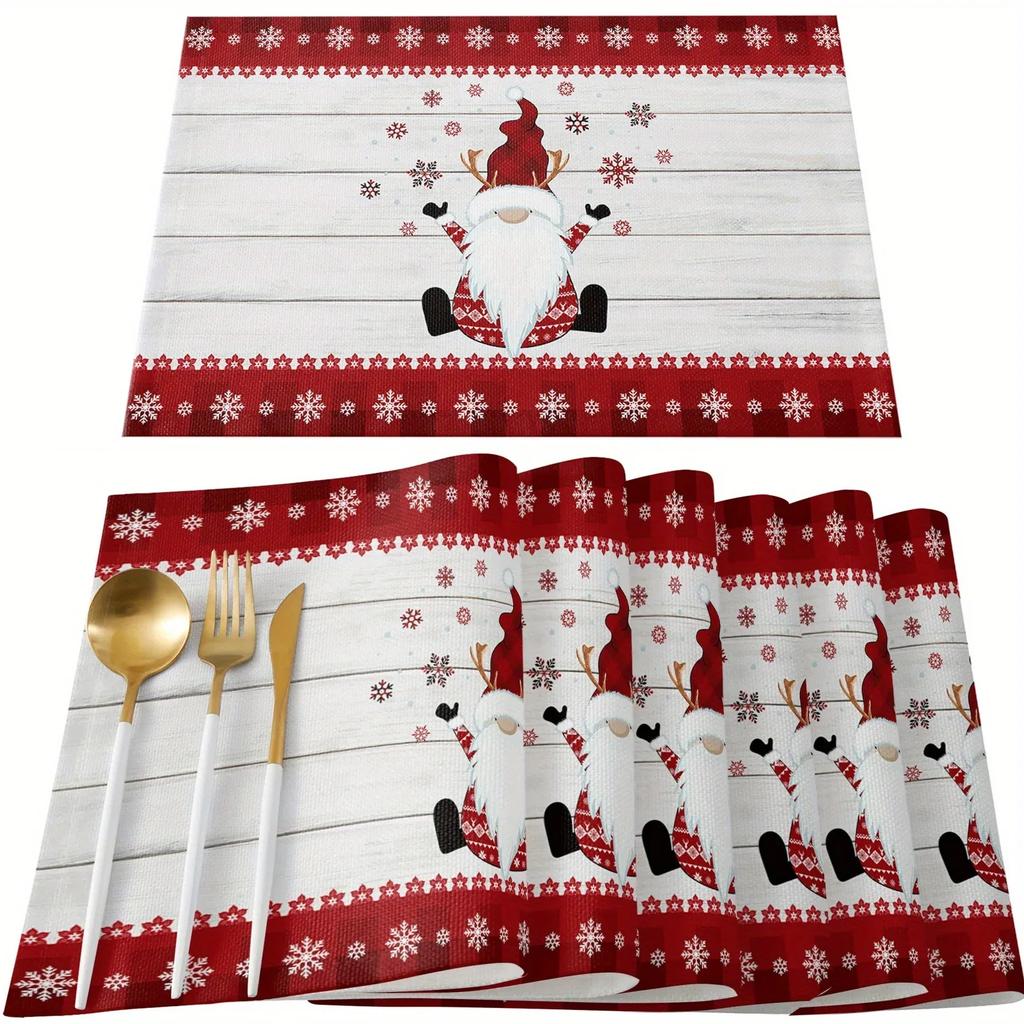 1PC Christmas Themed Linen Meal Pad with Snowflake Dwarf Pattern Insulation Kitchen and Dining Decoration Table Mats Beautiful