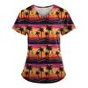 V-Neck Short Sleeve Nursing Scrub Top Women Fashionable Casual Workwear With 3D Print Design Slim Fit 2025 Collection