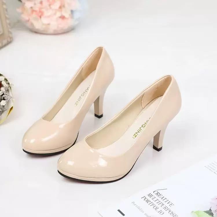 Fashion Women's Leather Round Head Elegant Business Attire Low Heels Shoes OL Arashi Size 34-42