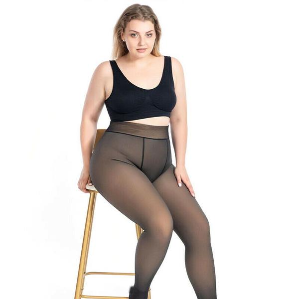 Fleece Lined Tights Women Leggings Thermal Pantyhose Fake Translucent Tights High Waisted Winter Warm Sheer Tight ( 80g No Fleece)