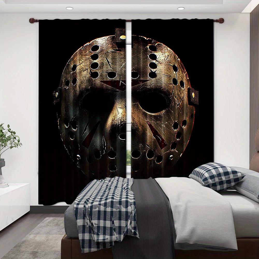 Halloween decorations, horror movie masks, dark pattern printed curtains, pole bag curtains, home decorations, room decorations