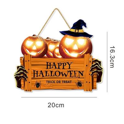 2D Halloween Wooden Sign Spooky Ghost Pumpkin DIY Halloween Welcome Sign with Rope Halloween Wood Ornament