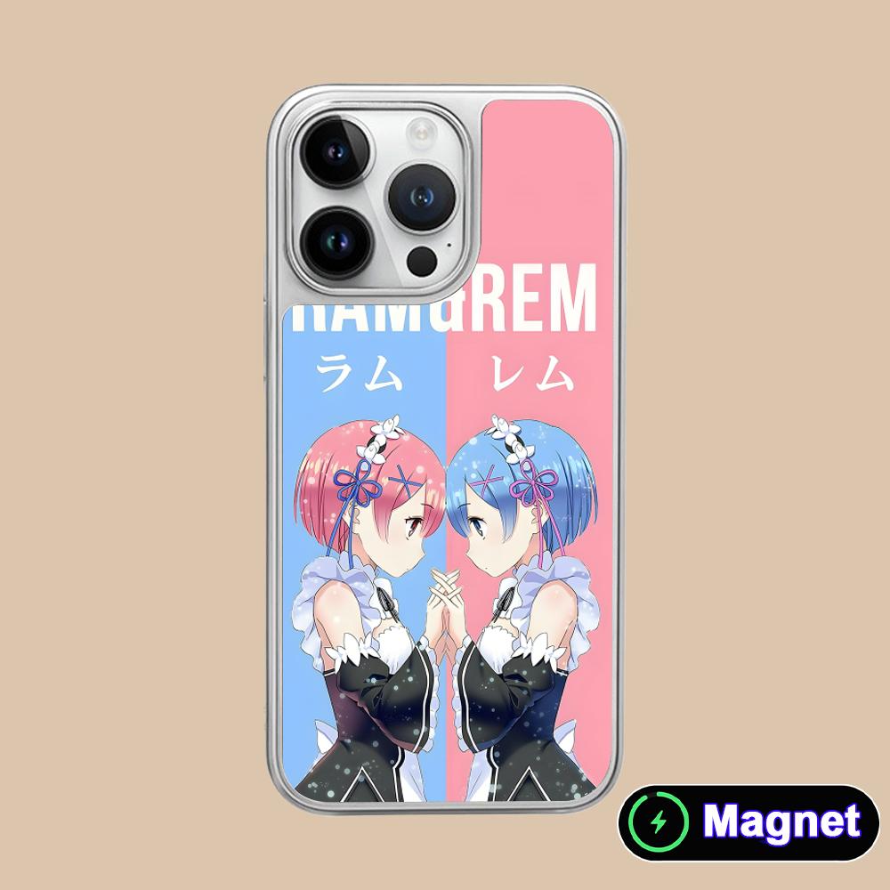 ReZero Rem Ram Silver Plating Magsafe Mobile Phone Case for iPhone 17 16 15 14 13 12 11 Air Pro Max Plus Colorful Cover