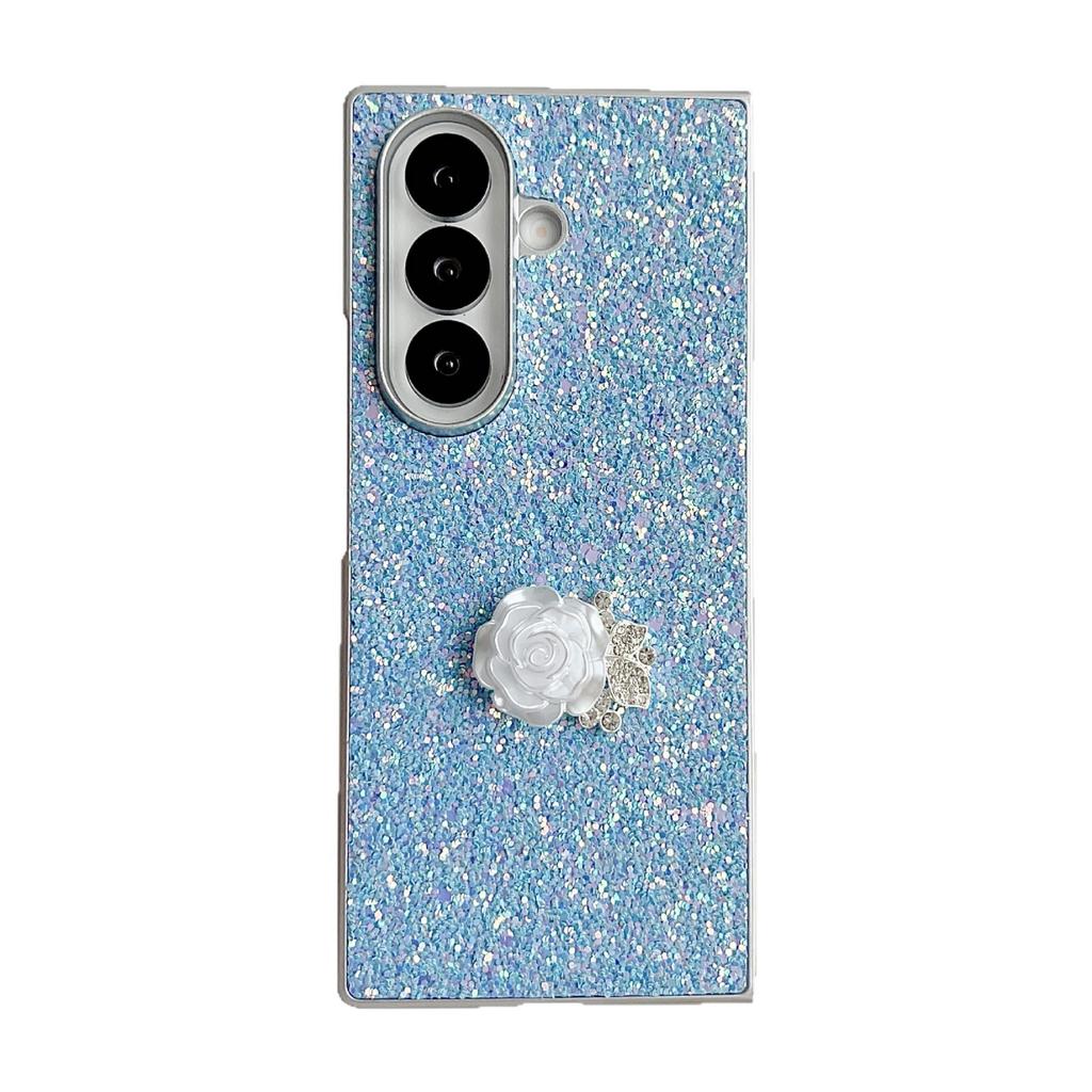 Phantom Glitter Pink White Rose Mobile Phone Case Is Suitable for Samsung Z FOLD7/6/5th Generation Folding Protective Case, Luxury and Anti-drop.