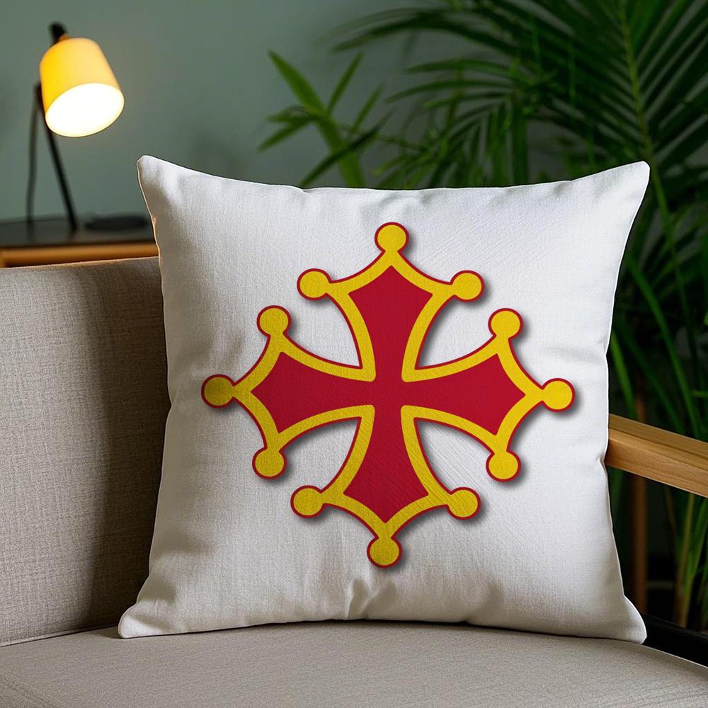 Region Occitania Occitan Cross Cushion Cover Plush Fabric Soft Double-Sided Printed Invisible Zipper Sofa Pillow Case Home Decor