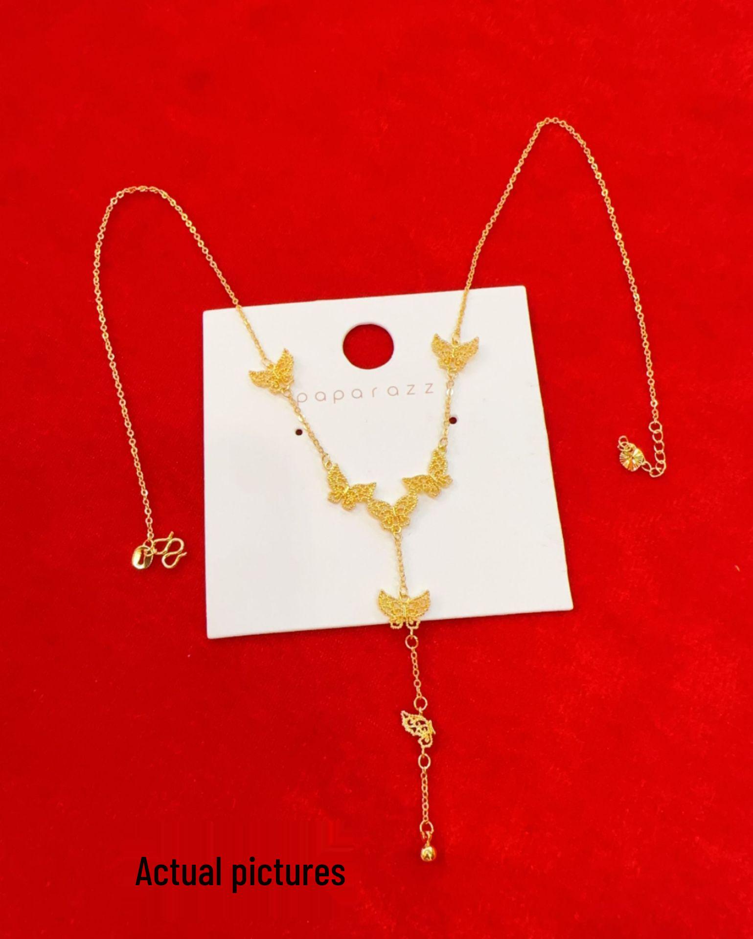 

Gold Filigree Butterfly Necklace Set - Chic Clavicle Chain Gift for Her