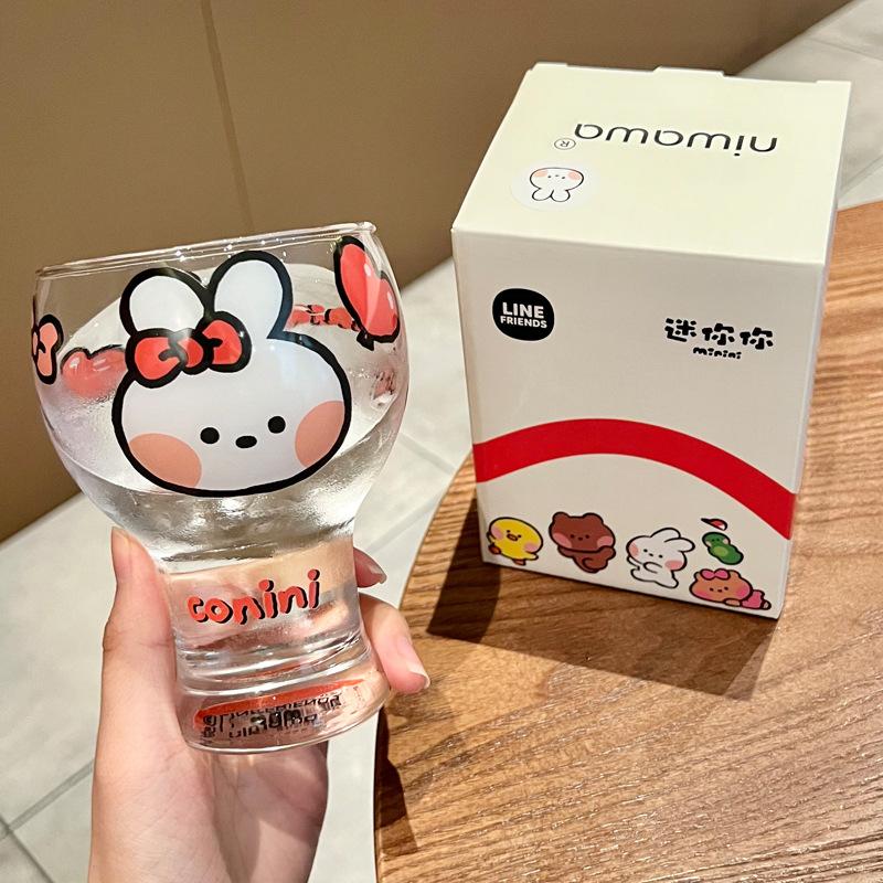 Minini Brown Bear Glass Water Cup 2025 New Summer Beer Cup Large Capacity Juice Milk Coffee Cup Female