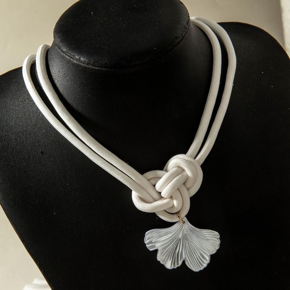 Exaggerated Drawstring Pendant Trendy Rope Layered Chain Bow Pearl Knotted Design Necklace Gift Style C