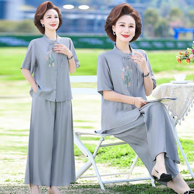 Elegant Loose Fit Summer Tops for Women Anti Aging Chinese Style Two Piece Set Cover Belly