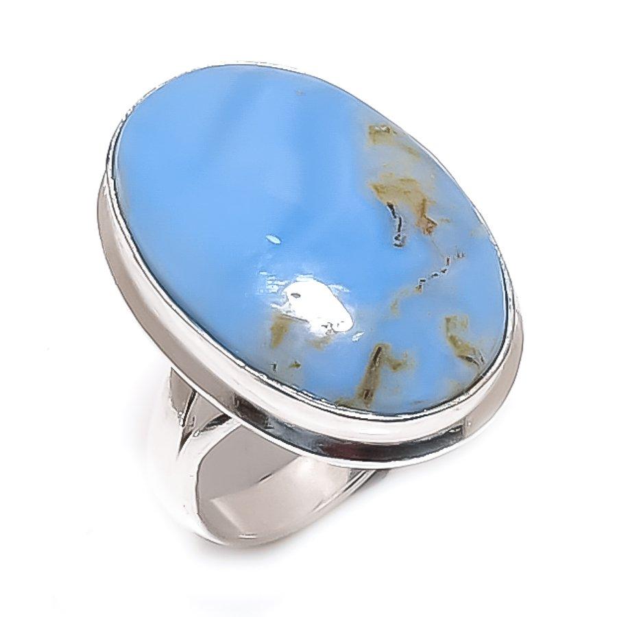Natural Angelite Stone Gemstone 925 Sterling Silver Jewelry Ring Size 8 s1M84