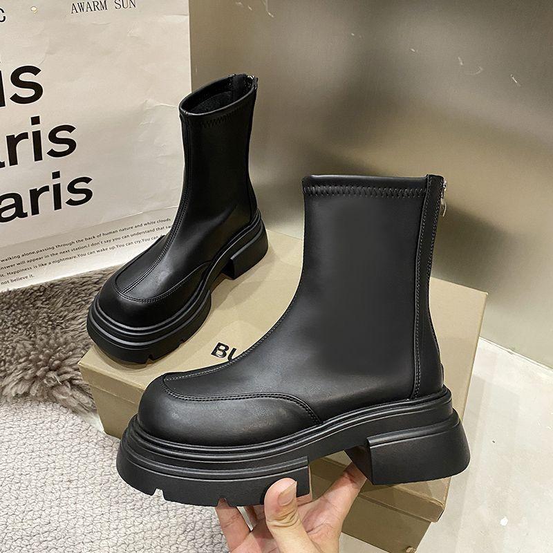 Thick-soled French Korean Small Short Boots 2025 New Spring, Autumn and Winter Velvet Ankle Boots Thin Boots Martin Boots Women's Boots
