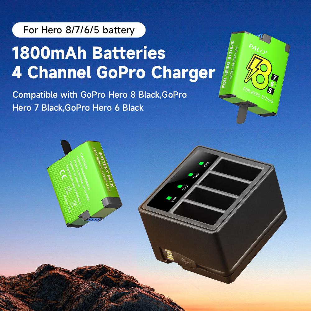 For GoPro 8 7 5 6 battery+4 Solts LED Light Battery Charger Storage Box With usb cable For Gopro Hero 8 7 hero 5 HERO 6 Camera