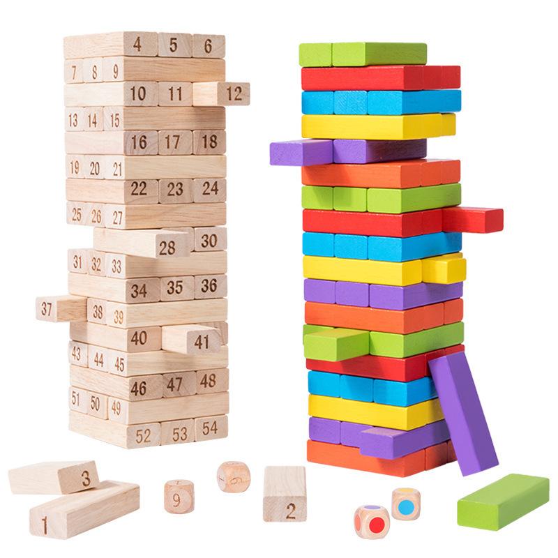 Wooden Solid Wood Leisure Desktop Parent-Child Digital Stacking High Building Block Children'S Educational Early Education Toys