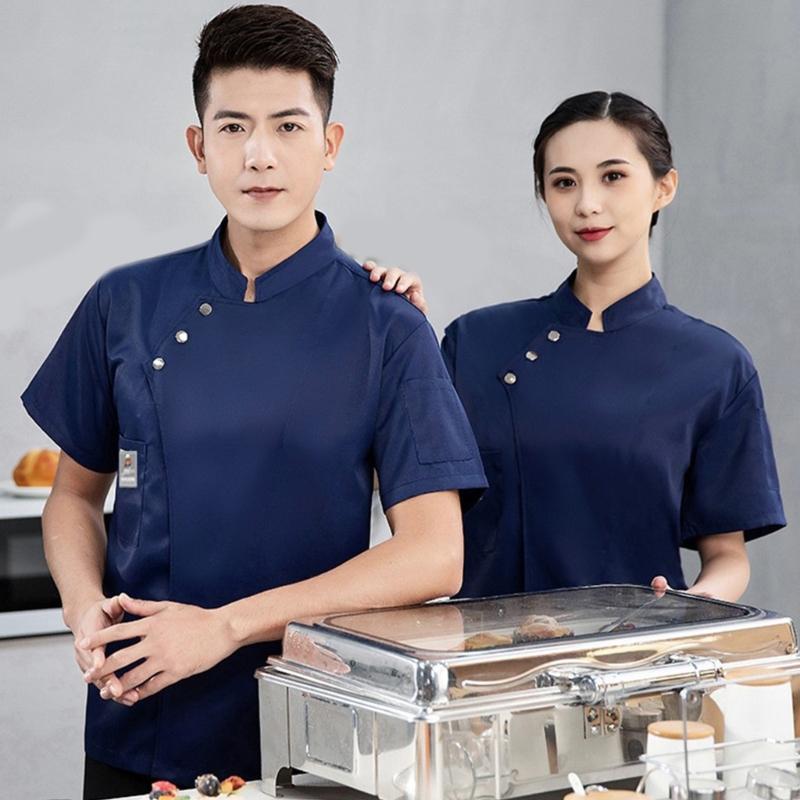 Comfortable Unisex Cook Shirt Short Sleeves Professional Kitchen Wear Hotel Restaurant Work Coat