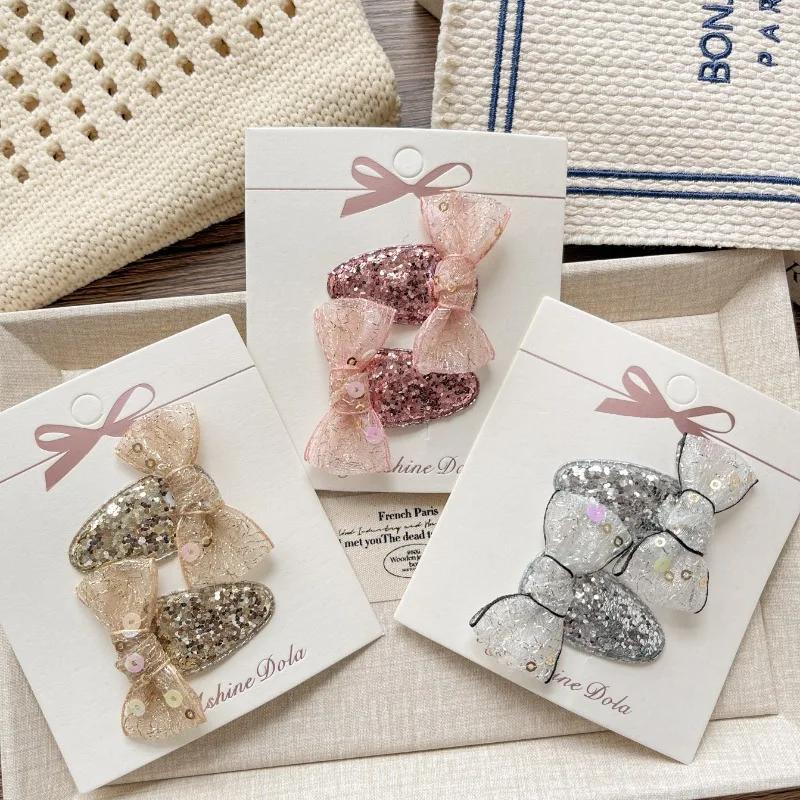 2pcs Cute Glitter Sequin Baby Girl Hair Clip Sweet Mesh Bow Young Kids Girl Hair Pin BB's Clip Hair Accessories Headwear
