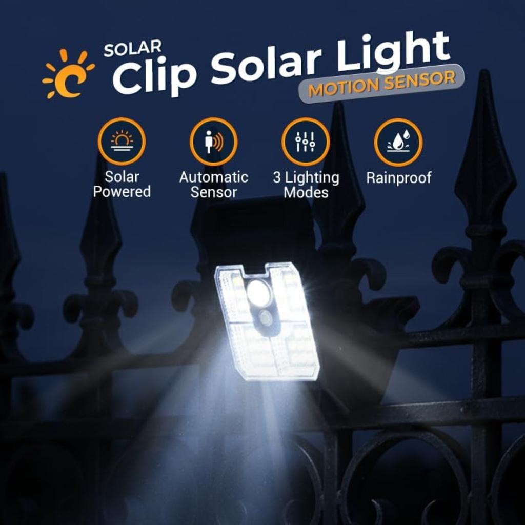 2026 New Waterproof Solar Clip Light with Motion Sensor, Portable Outdoor LED Camping Light, Adjustable Clip On Light for Garden, Garage,