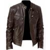 Foreign Trade Spring And Autumn New Men'S Stand-Up Collar Slim Leather Jacket Pocket Decorative Locomotive Clothing Pu Leather Jacket