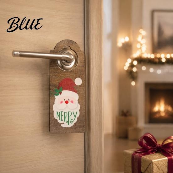 Indoor Holiday Door Ornament Wooden Christmas Hanger, Santa Claus Snowman Stocking Patterns Winter Party Sign Knob for Home Party, Festive Decorations